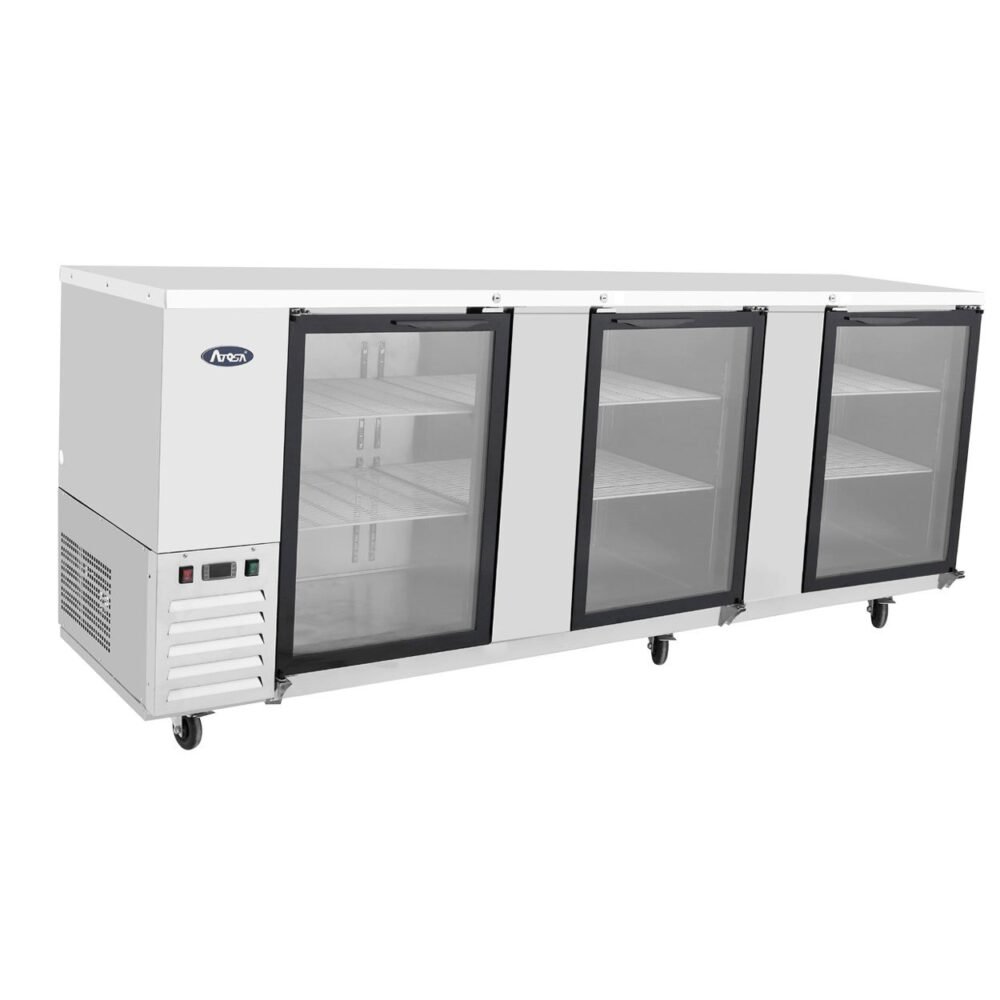 mbb90g backbar 4 Refrigerador BackBar MBB90G de 3 Puertas de Cristal para trabajar con un rango de temperatura de 0°C a 10°C. Fabricado en acero inoxidable interior y exterior y con Capacidad de 852.33 Litros ( 30.1 Pies Cúbicos). Garantice un suministro constante de bebidas para los clientes con estos refrigeradores Bajo, Sobre o Contrabarra. Perfecto para un rápido servicio al cliente en Cantinas, Bares, Restaurantes y Antros. Regresar a Refrigeradores BackBar