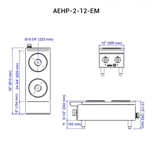 PARRILLA AEHP 2 12 EM DIMENSIONES La Parrilla Eléctrica de 2 Quemadores AEHP-2-12-EM de la línea Emerald, es de diseño exclusivo y único en su clase. Construida en acero inoxidable robusto y estructura interior tipo "U", con aislamiento lateral y en piso para optimizar la eficiencia térmica y evitar perdidas de calor en el ambiente. Construcción del exterior e interior en acero inoxidable, excepto respaldo 2 potentes placas eléctricas selladas de 8 pulgadas de diámetro y 2.6 kW c/u Medidas: 30.5 x 81.3 x 34.2 cm (frente x fondo x alto) Regresar a Parrillas
